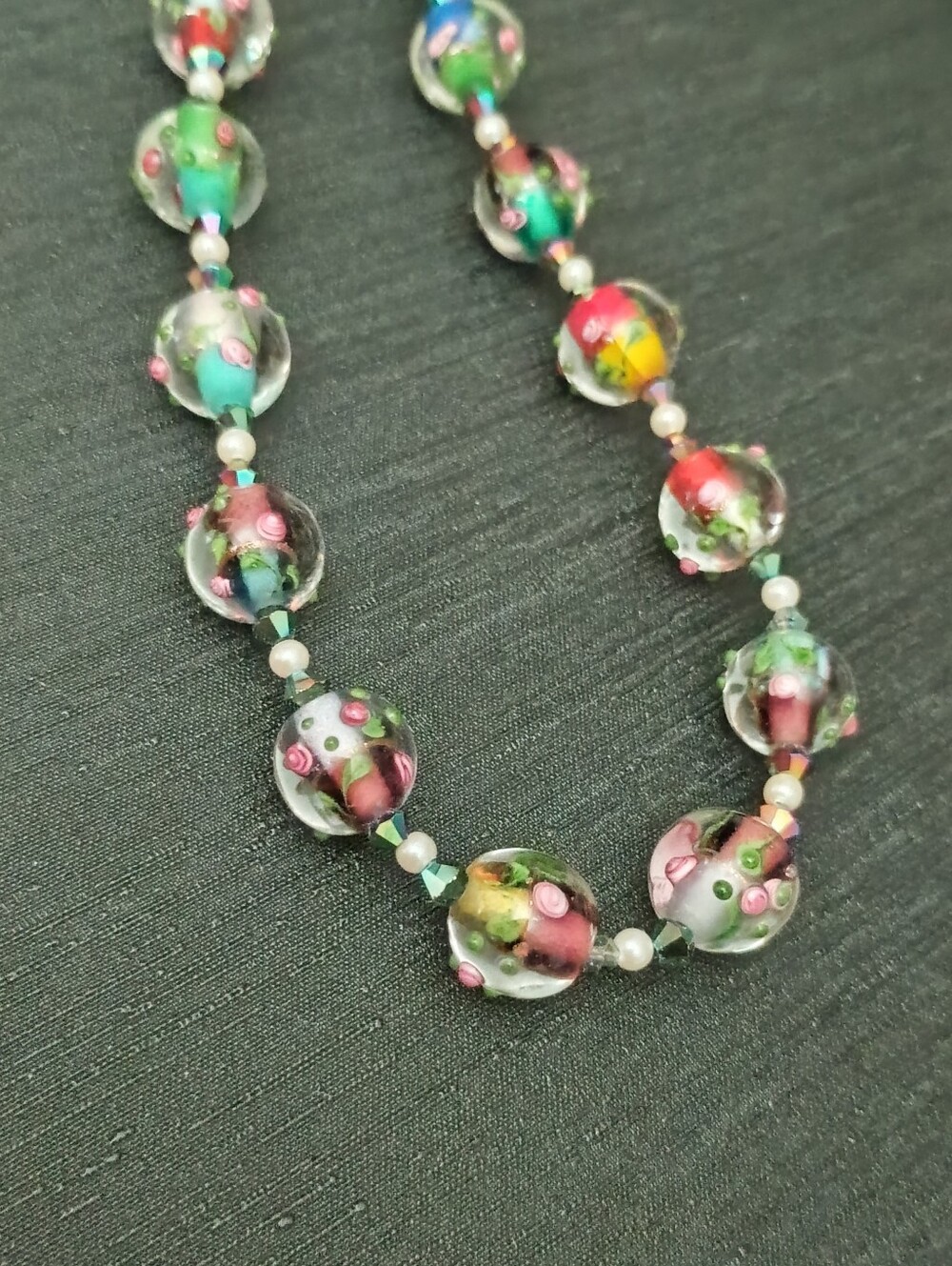 Multicolor Floral Glass Bead Necklace - Women Jewelry